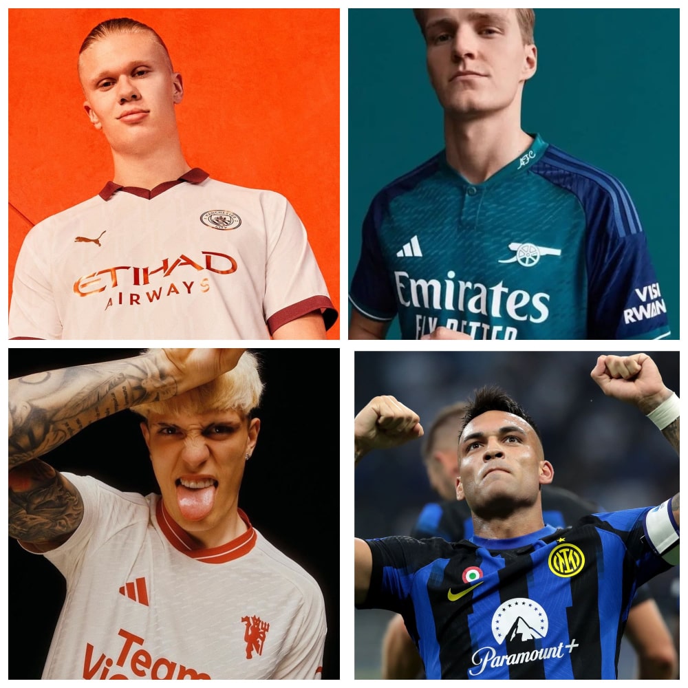 Camisetas de Manchester United, Manchester City, Inter de Milán y Arsenal: Sus logos combinan perfectamente con los colores de sus camisetas y patrocinadores.